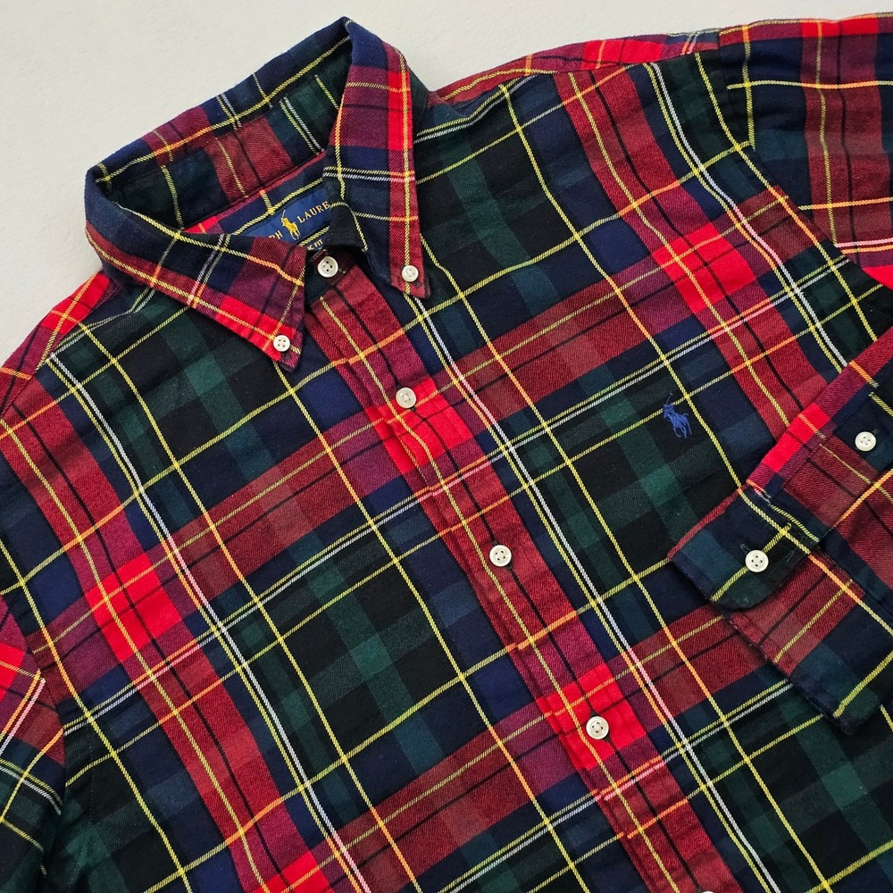Ralph Lauren‎ Performance Flannel Shirt Mens XL Red Green Plaid Classic Preppy